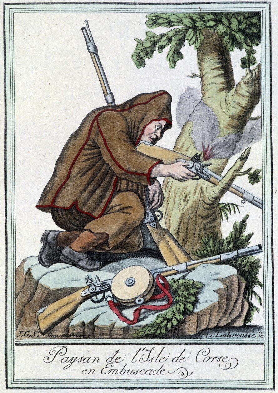 Bonde fra Isle of Corsica i bakhold - i "" Encyclopedia of Travels"" av J. Grasset St Sauveur, Deron, Paris av L.F. Labrousse