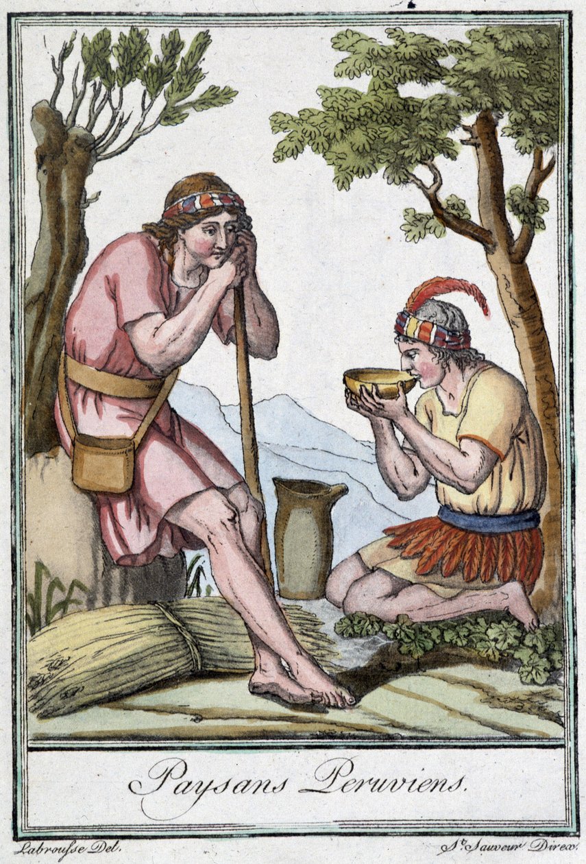 Perudian Peasants - i "" Encyclopedia of Travels"" av J. Grasset St Sauveur, red. Paris av L.F. Labrousse