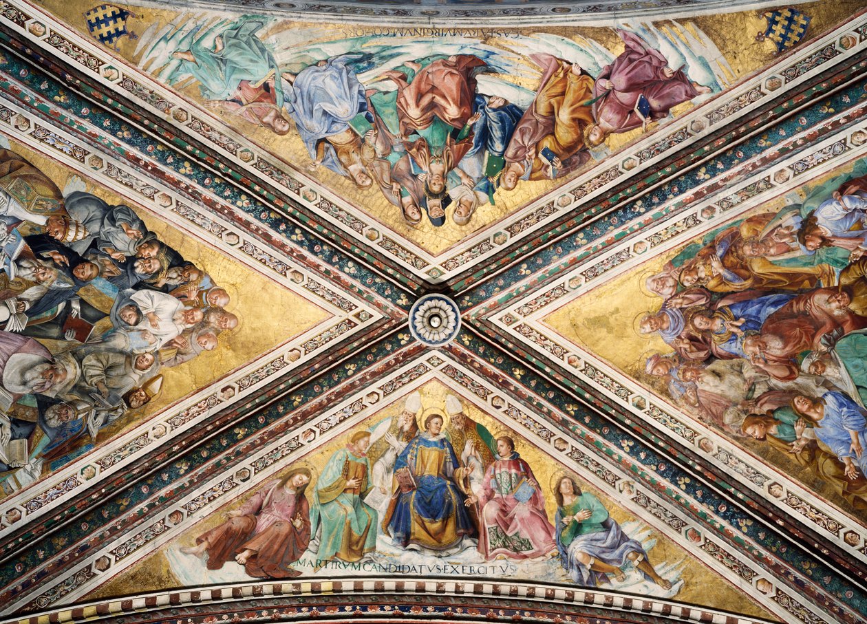 Freskomalerier av Giovanni da Fiesole kjent som Fra Angelico og Luca Signorelli, kapellet til Madonna di San Brizio, katedralen i Orvieto. Italia av L Fra Angelico and Signorelli