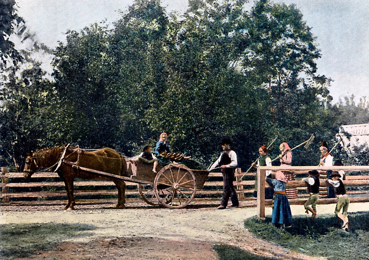 Bønder ved slutten av innhøstingen, Sverige, c1890 av L Boulanger