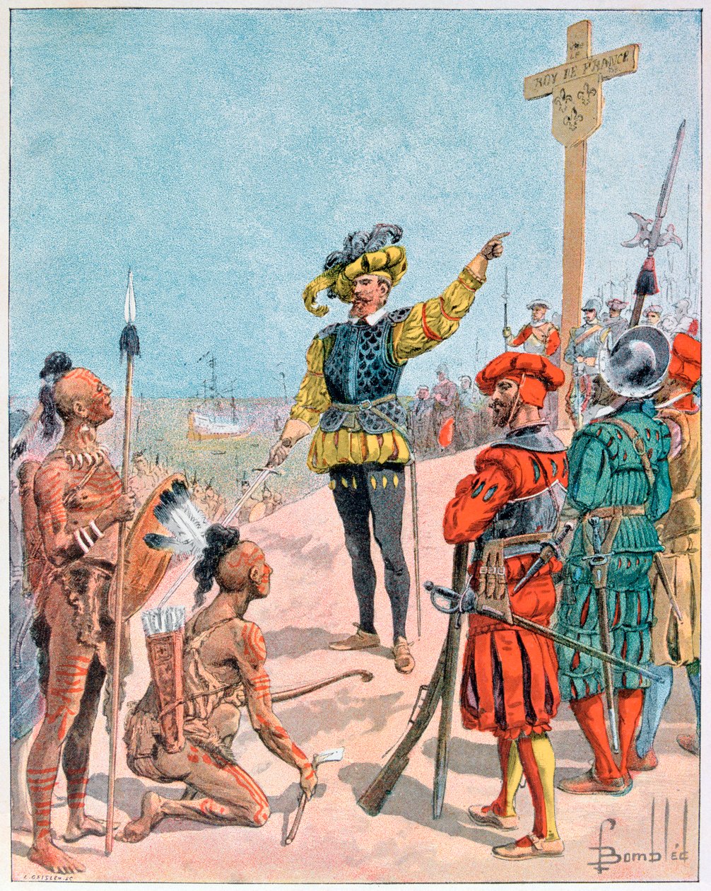 Jacques Cartier tar besittelse av Bay of Gaspe, Canada, 1534 1900 av L Geisleh
