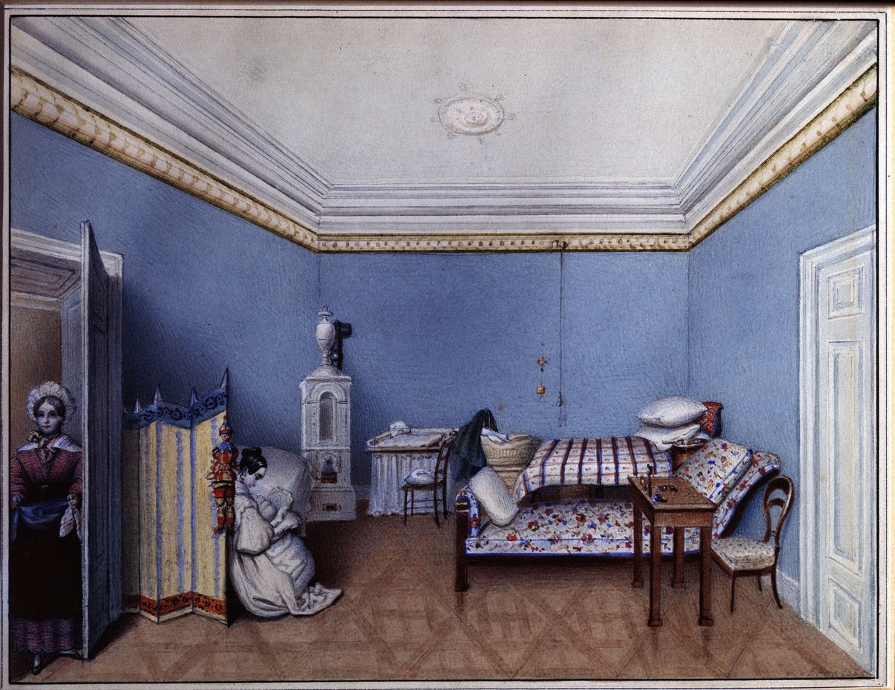 ""I soverommet"" Akvarell av L. Hern (1800-tallet) 1835 A. Pushkin Memorial Museum, St. Petersburg av L. Hern