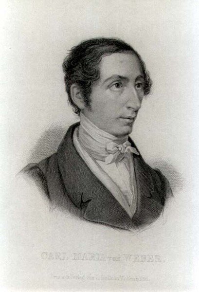 Portrett av Carl Maria von Weber (1786-1826) tysk komponist (gravering) (s/hvitt foto) av L. Holle