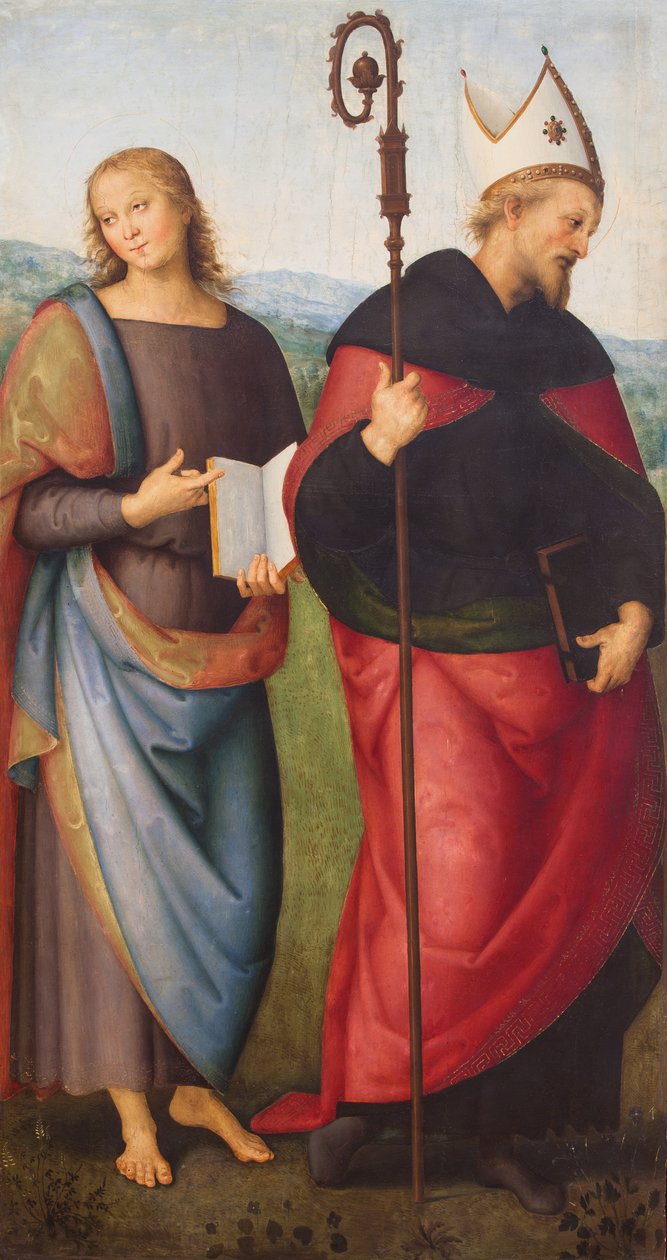 Evangelisten Johannes og Augustin, 1502 (olje på lerret) av L. & Perugino P. (c.1450-1523) Signorelli