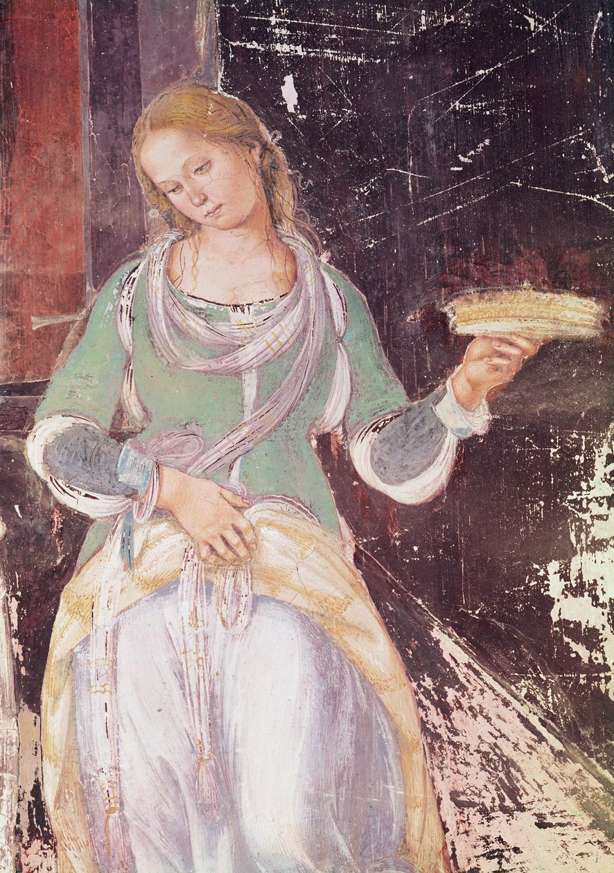 Tjener som holder en kurv, detalj av St. Benedict som mottar gjestfrihet, fra St. Benedicts liv, 1497-98 (detalj av 164410) av L. and Sodoma, G. Signorelli
