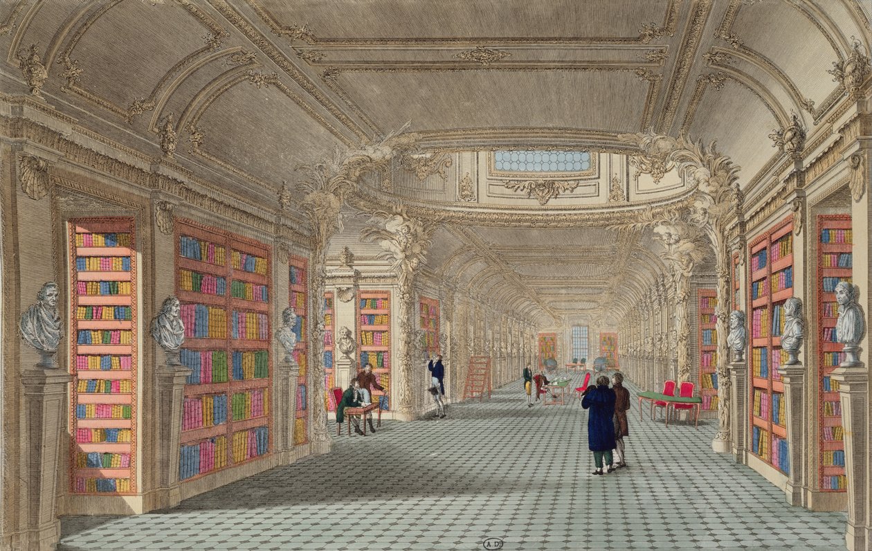Bibliotheque du Pantheon, ca. 1800 (fargegravering) av La Gardette