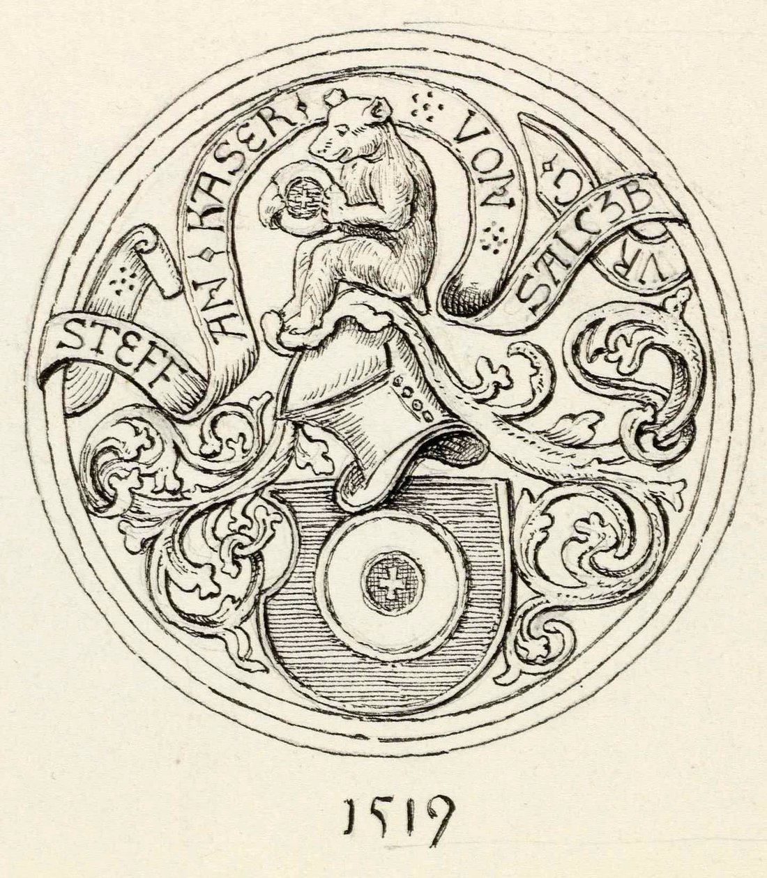 Fartøyets våpenskjold for kommunioner med år 1519 fra kirken i Kranjska gorina av Ladislav Benesch