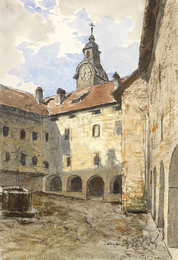 Idrija-slottet gårdsplass In av Ladislav Benesch