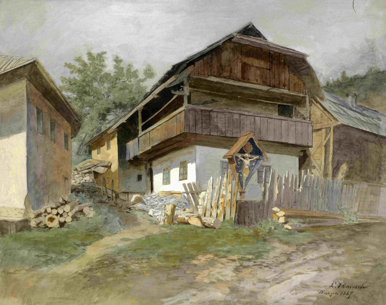 Motiv fra Podkoren - et typisk hus med skilt av Ladislav Benesch