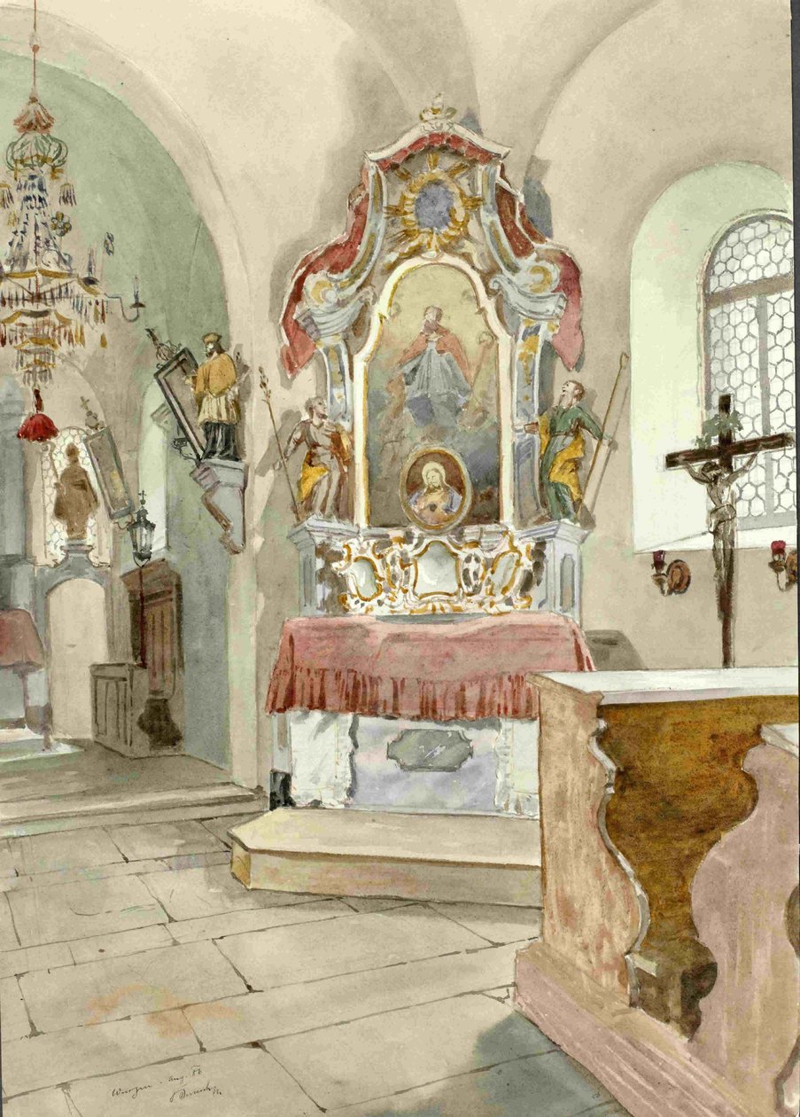 Interiøret i kirken St. Andrew i alteret på Podkoren på St. Miklavzan av Ladislav Benesch