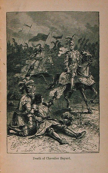 Death of Chevalier Bayard (1476-1524) illustrasjon fra Little Arthurs History of France: From the Earliest Times to the Fall of the Second Empire publisert 1899 av Lady M. Chalcott
