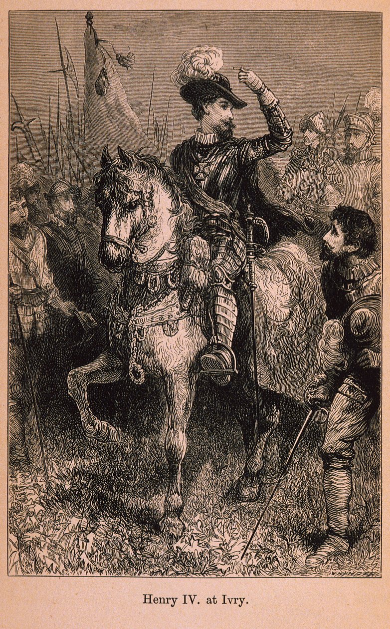 Henry IV (1553-1610) i Ivry, illustrasjon fra Little Arthurs History of France: From the Earliest Times to the Fall of the Second Empire publisert 1899 av Lady M. Chalcott