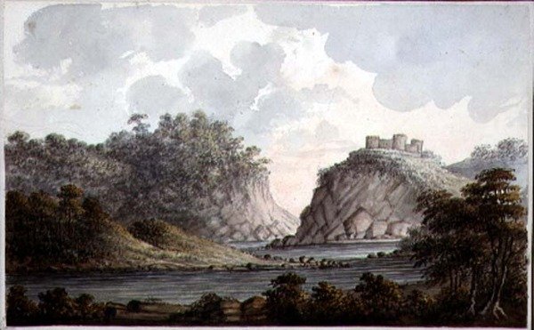 Landskap med et ødelagt slott, ca. 1825 (akvarell på papir) av Lady Egerton