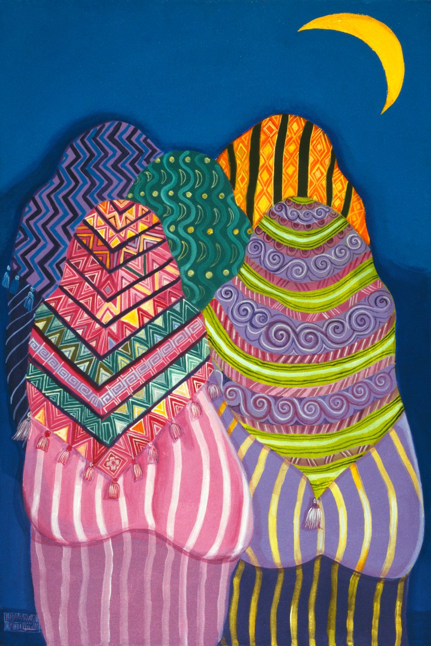 Bottoms in the Moonlight, 1990 (akryl på lerret) av Laila Shawa