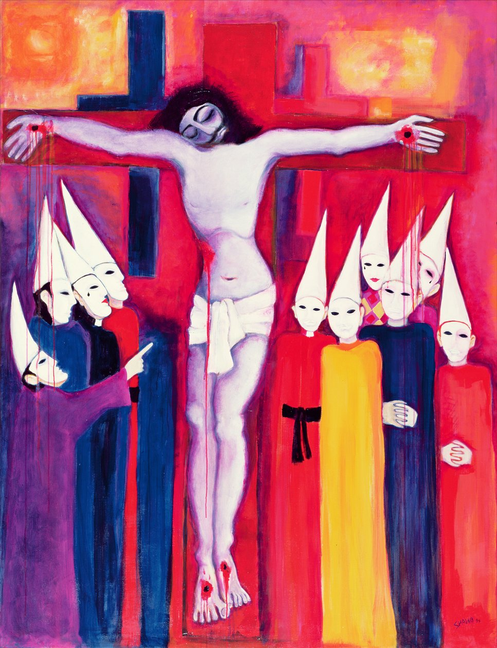 Christ and the Politicians, 2000 (akryl på lerret) av Laila Shawa