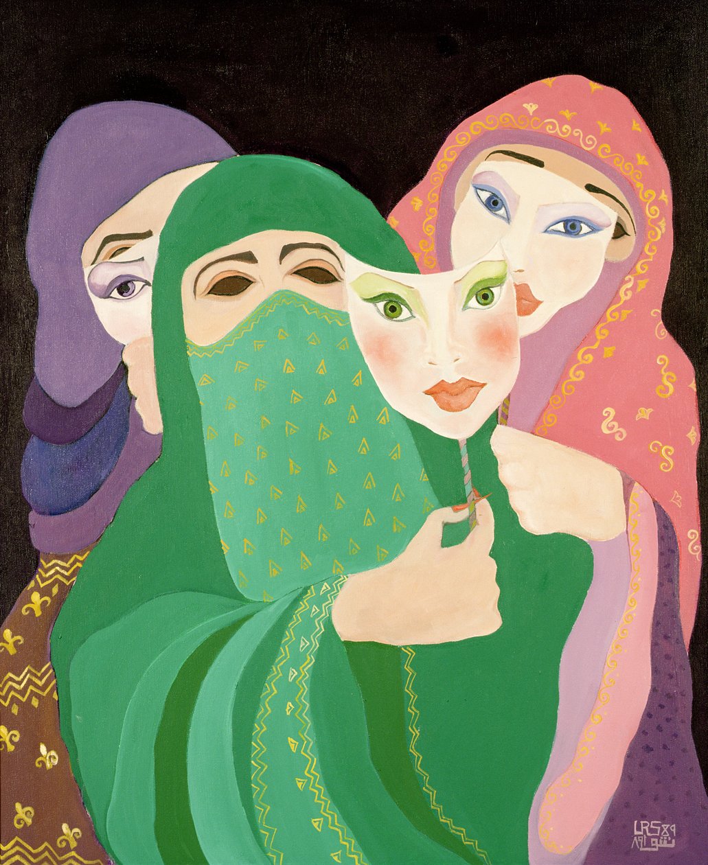 Masker, 1989 (akryl på lerret) av Laila Shawa