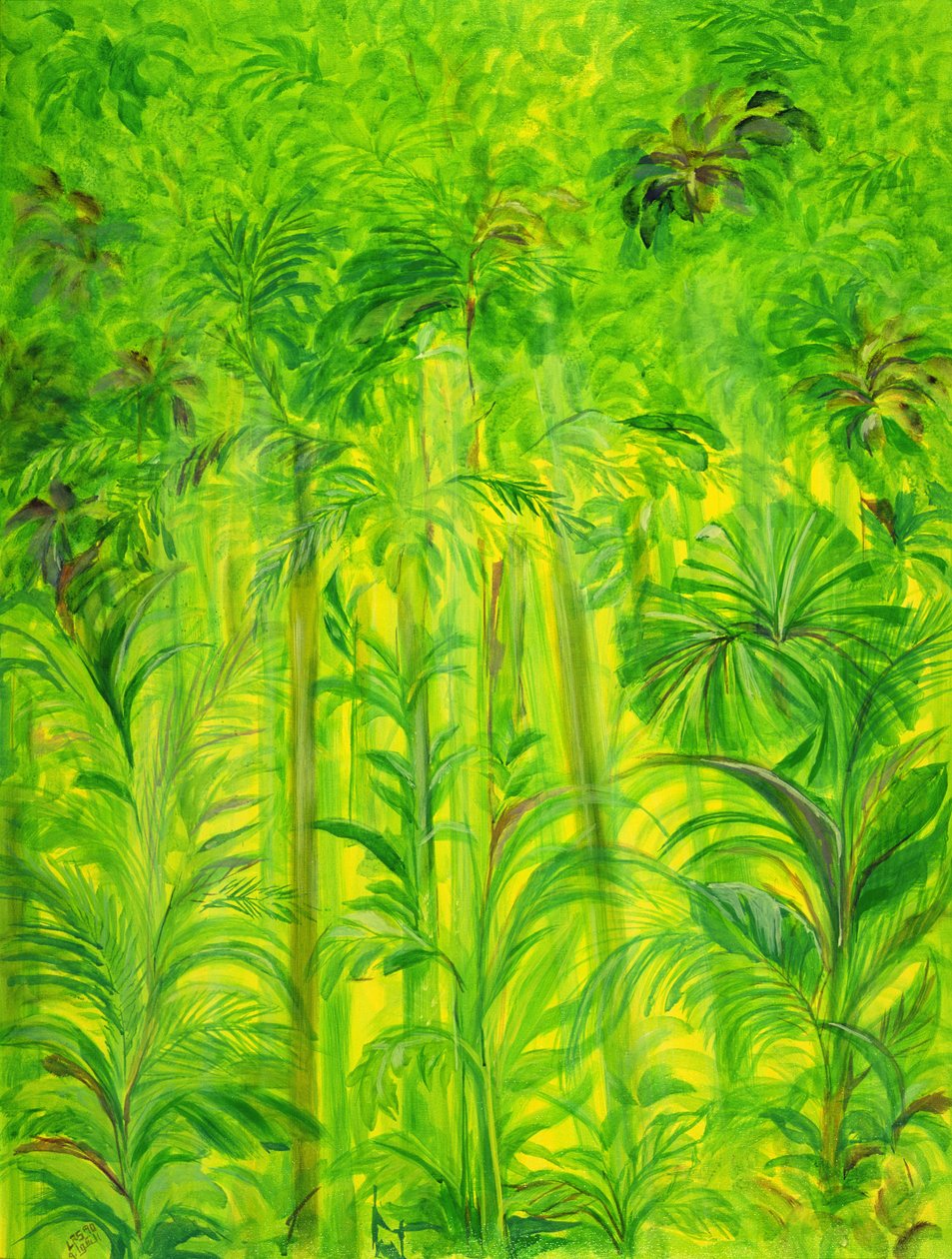 Rain Forest, Malaysia, 1990 (akryl på lerret) av Laila Shawa