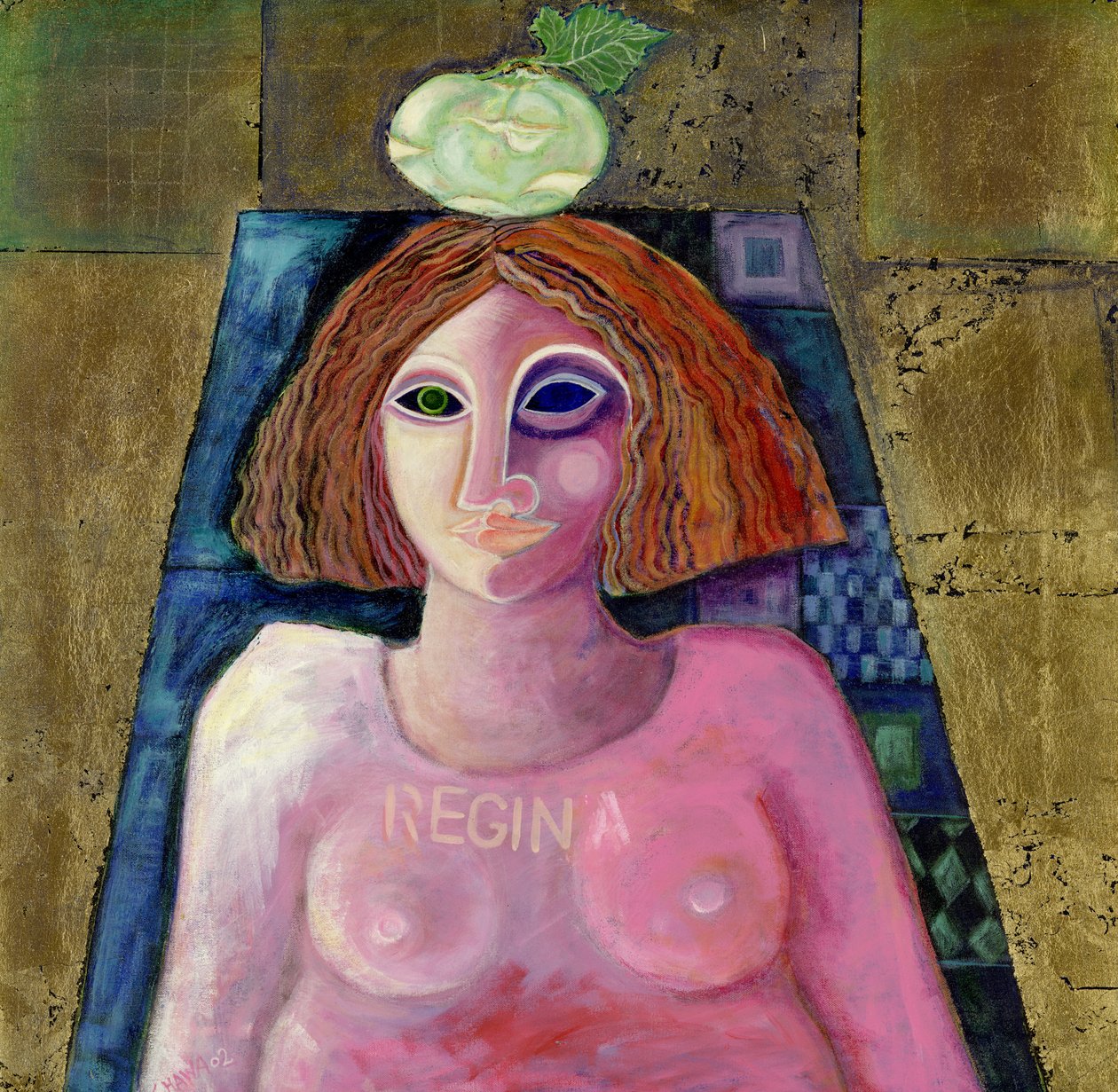 Regina, 2004 (akryl og metallblad på lerret) av Laila Shawa