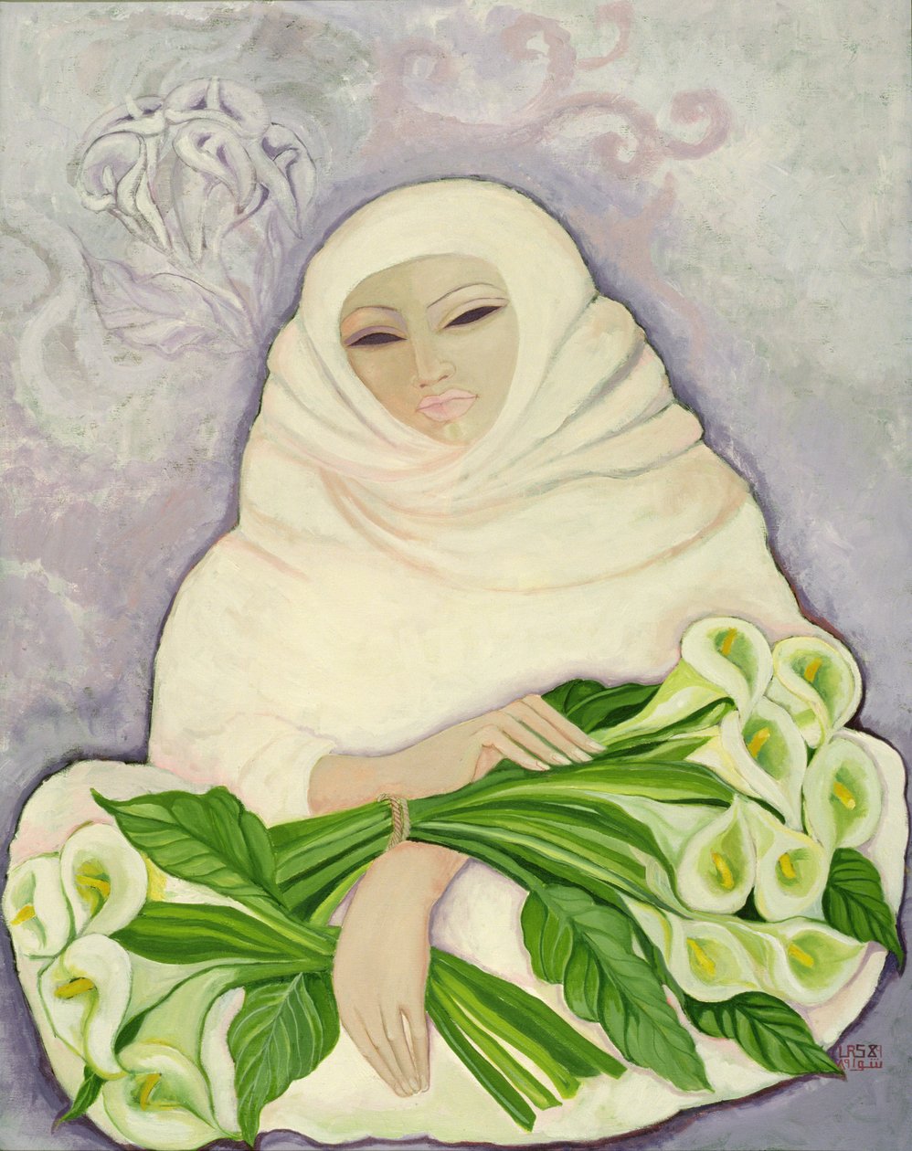 The Lily Seller, 1989 (akryl på lerret) av Laila Shawa