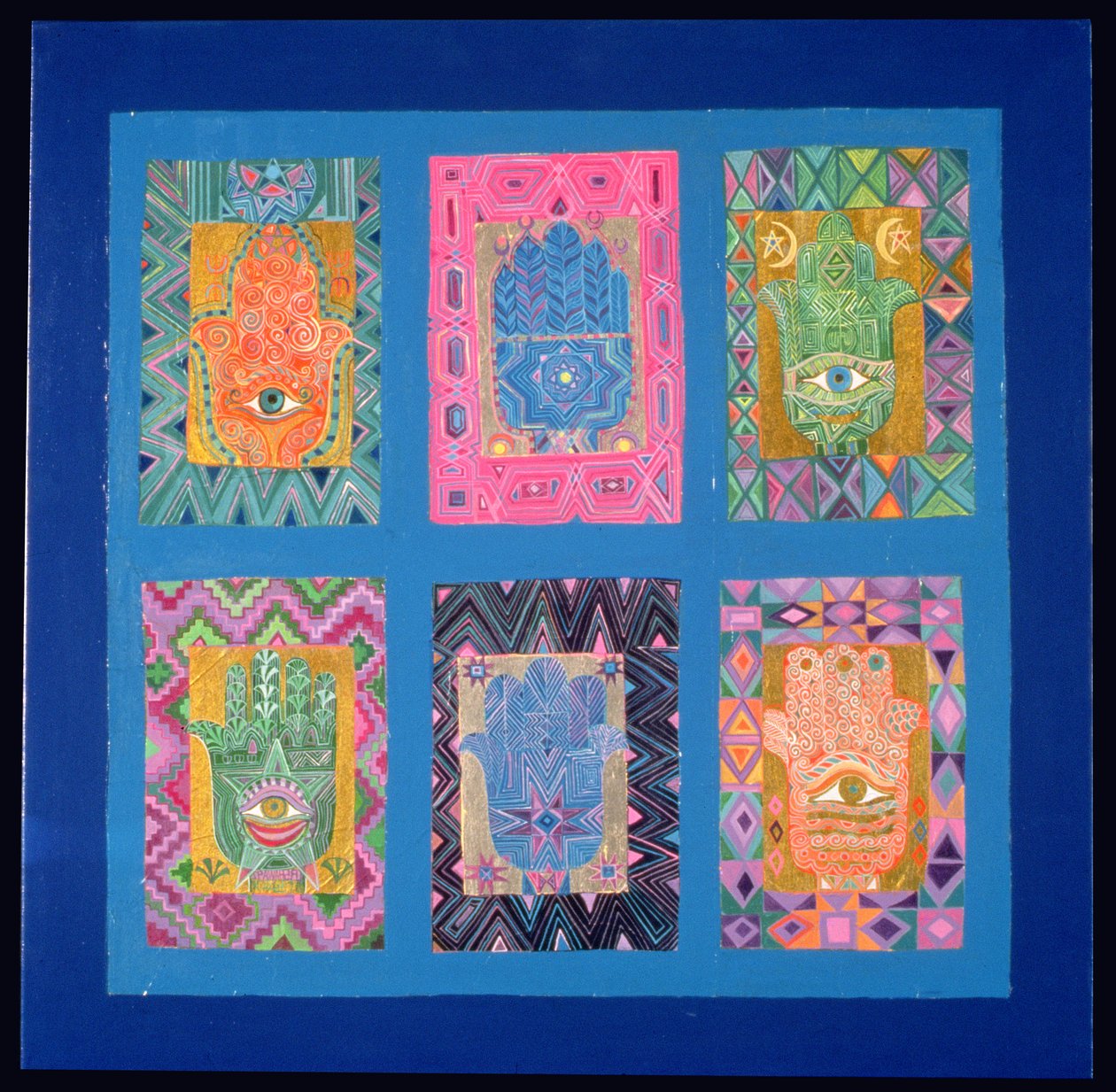 Windows of Hope, 1990 (akryl, papir og bladgull på lerret) av Laila Shawa