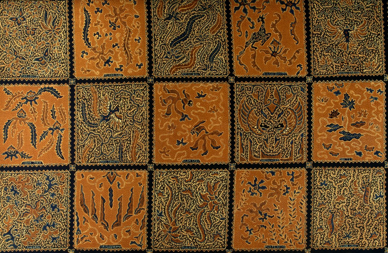 Batikk med tradisjonelt rutemønster, Surakarta, Java, Indonesia, detaljer av Amadeo (after) Modigliani