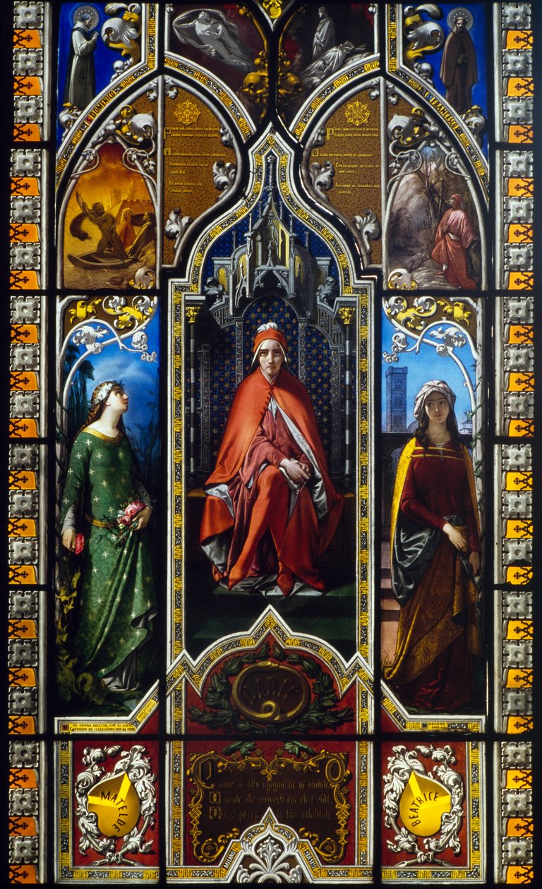Dantes triumf (1851), glassmaleri av Giuseppe Bertini (1825-1898), Poldi Pezzoli-museet, Milano, Lombardia, Italia av Amadeo (after) Modigliani