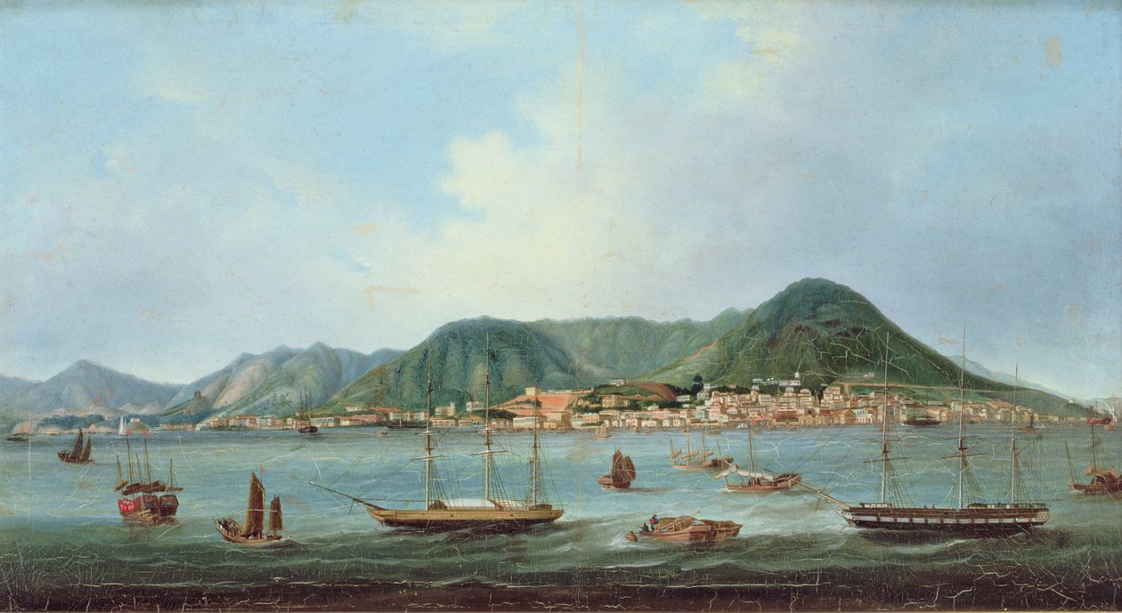 Havn i Hong Kong, ca. 1830-40 (olje på lerret) av Lam Qua (attr. to)