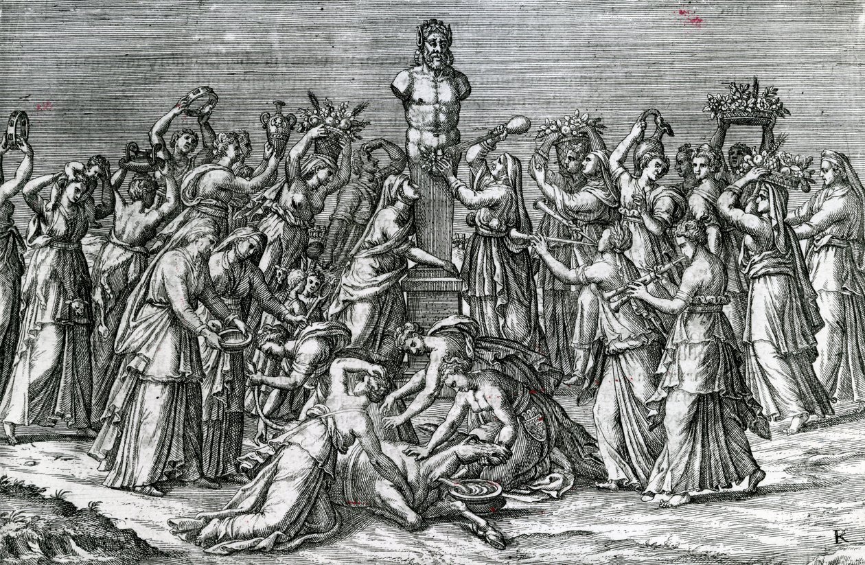 Åtte kvinner som ofrer til Priapus, 1500-tallet av Lambert Lombard