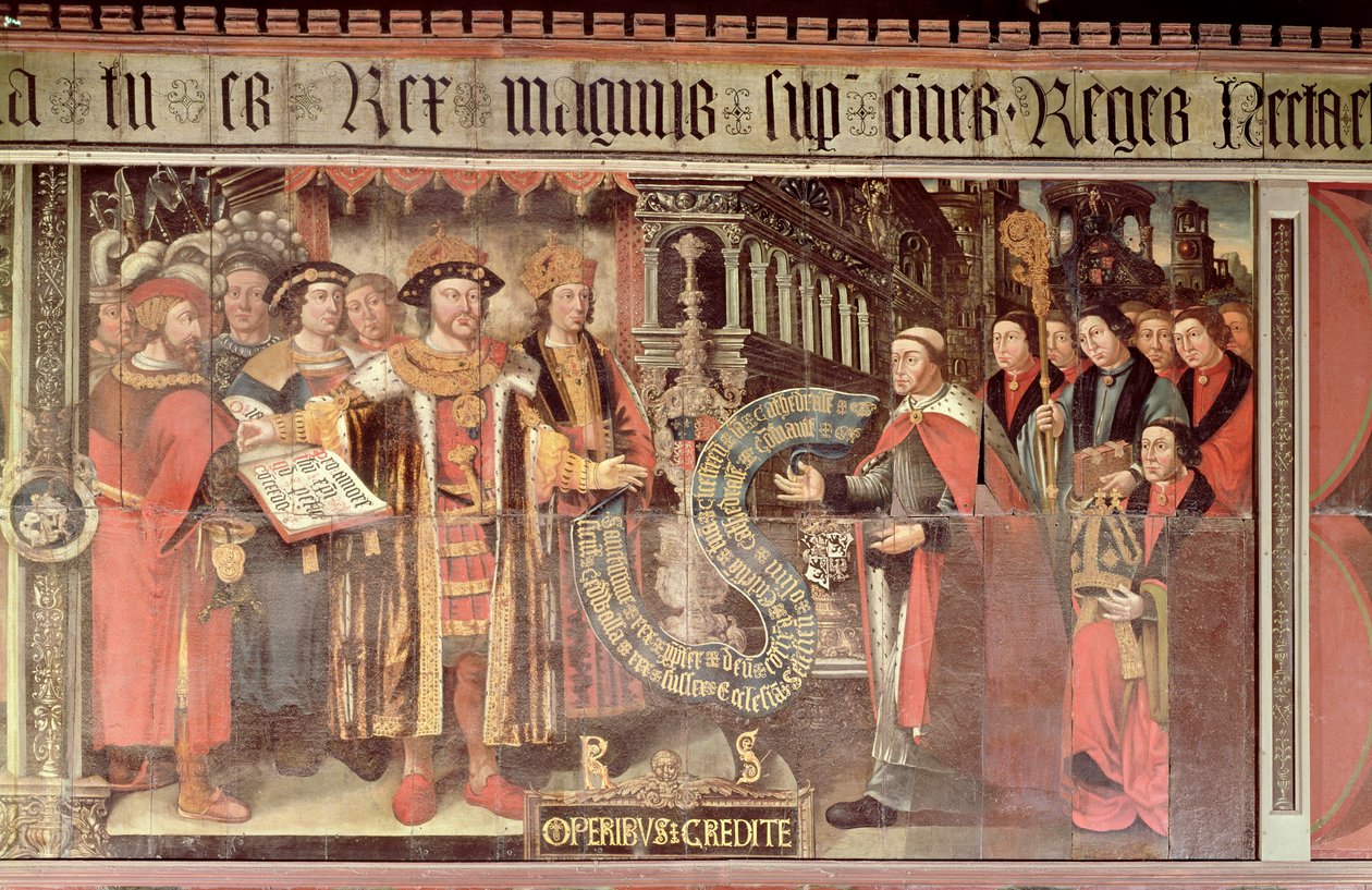 Biskop Robert Sherburne med Henry VIII (1491-1547) ca. 1508-36 (veggmaleri) av Lambert Barnard