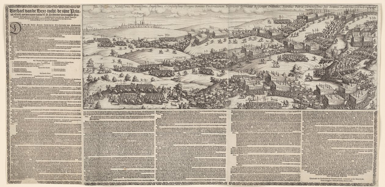 Reise fra Maurits gjennom Brabant til Grave, 1602 Historien om Heyr-reisen som hans prins. utmerke seg. uyt navnet på E.H. Staten der vereenighde Provintien har ghedaeen inden Jare 1602 (tittel på objekt) av Lambert Cornelisz.