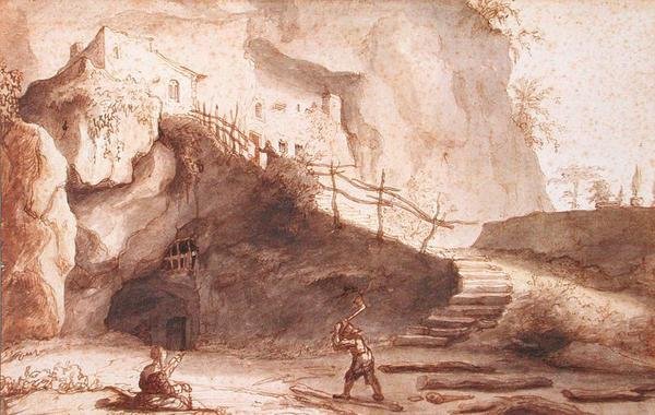 Rock Dwellings ved Saumur på Loire av Lambert Doomer