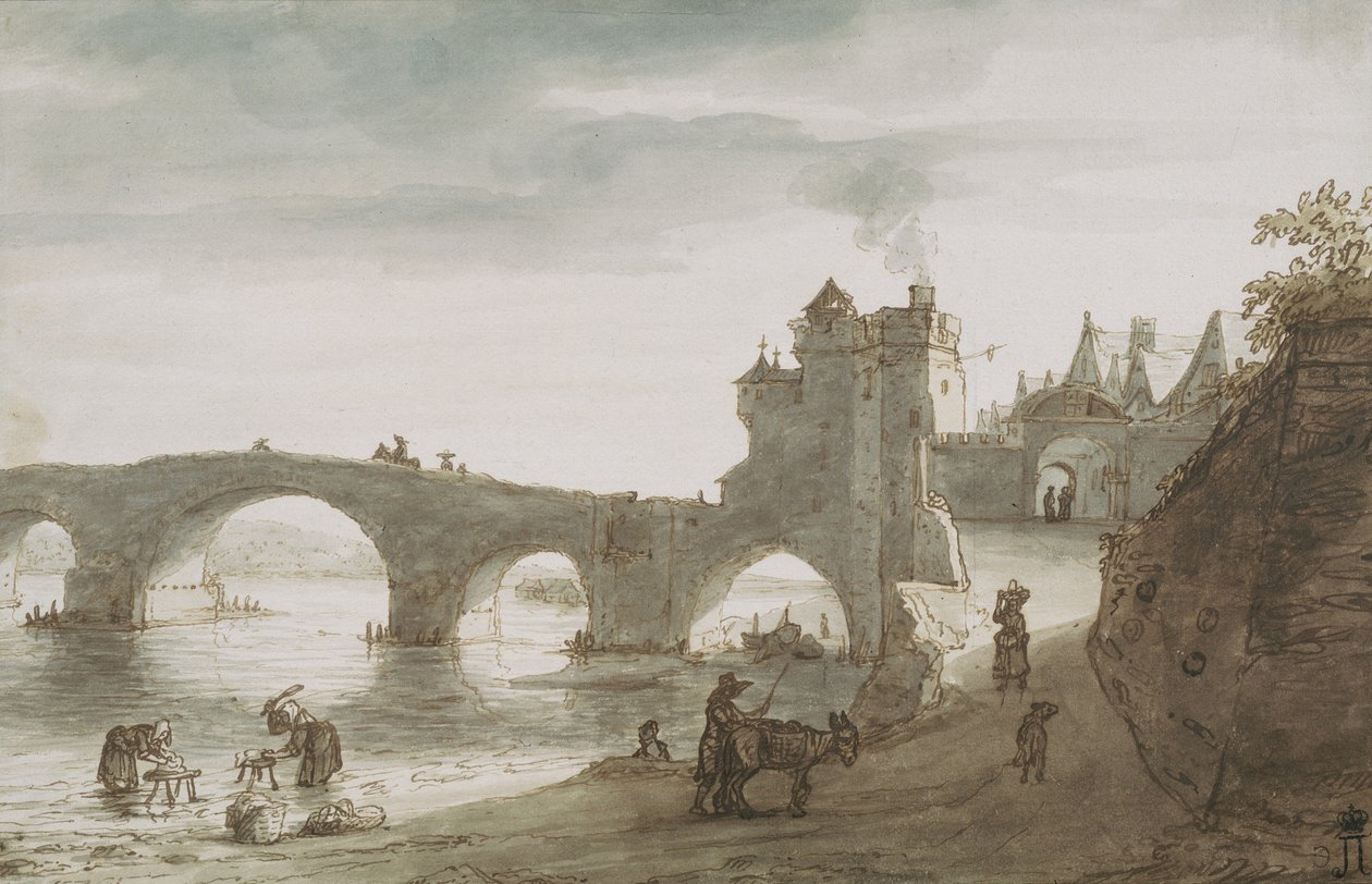 Bro over Loire ved Amboise, 1640-tallet av Lambert Harmensz Doomer