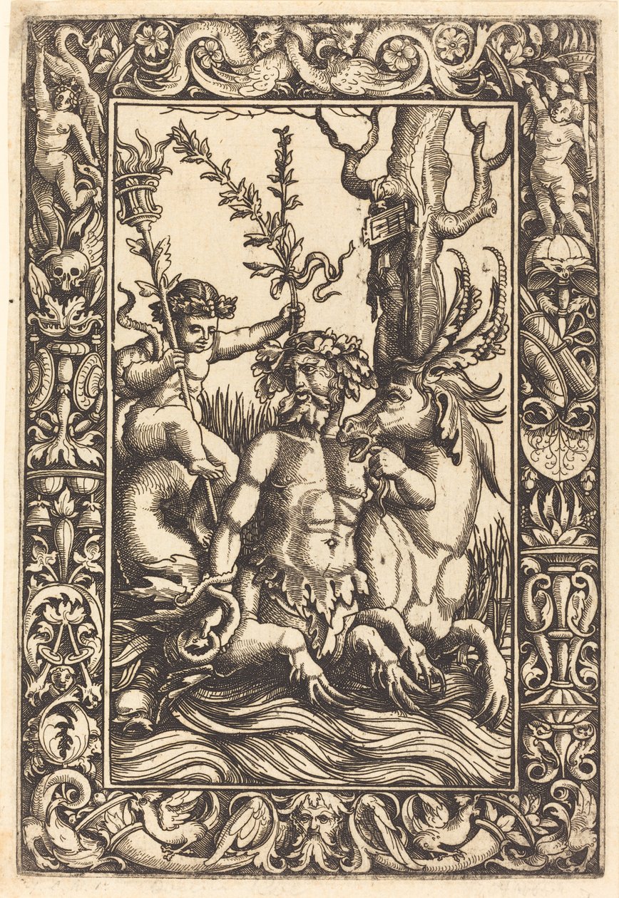Mytologisk marint emne av Lambert Hopfer after Nicoletto da Modena