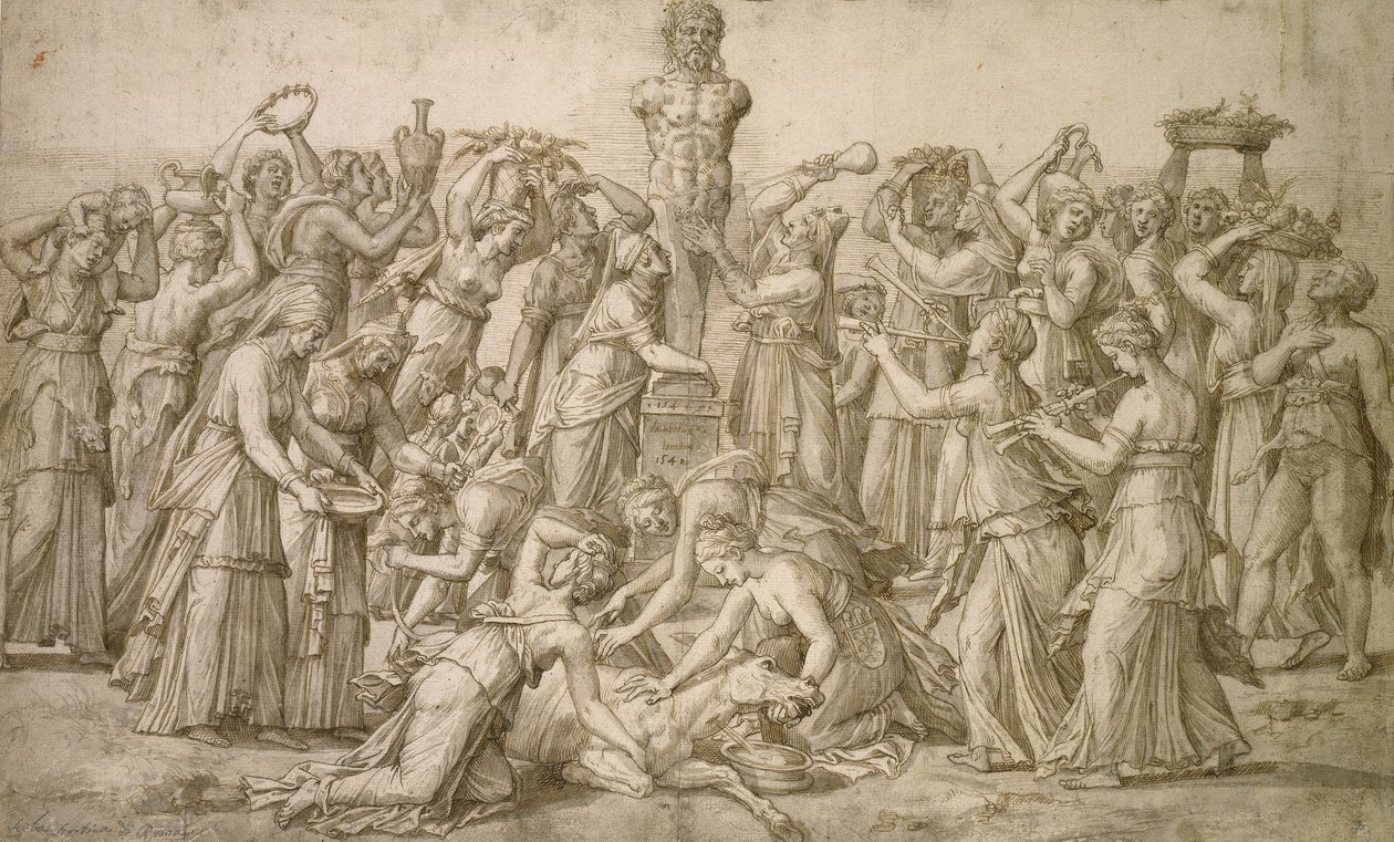 Offer til Priapus, 1540 (penn og bistre) av Lambert Lombard