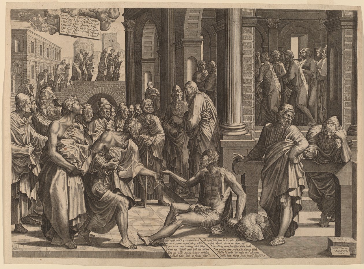 Apostlene Peter og Johannes helbreder den lamme av Lambert Suavius