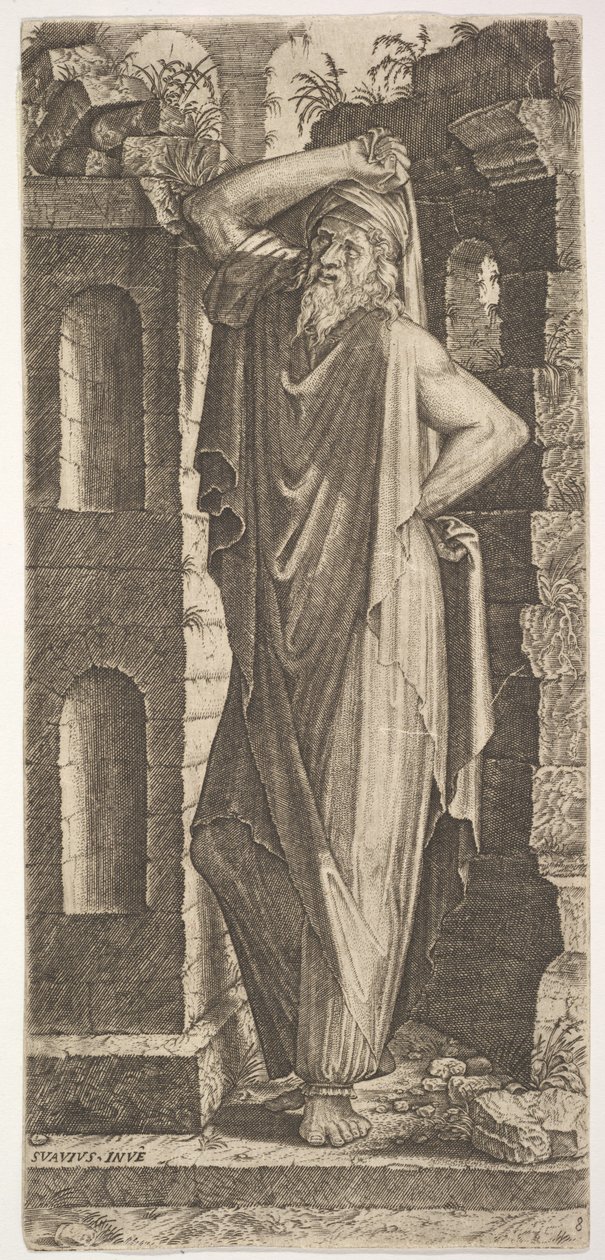 St. Philip, stående med venstre hånd på hoften og høyre hånd hvilende på hans he..., 1545. av Lambert Suavius