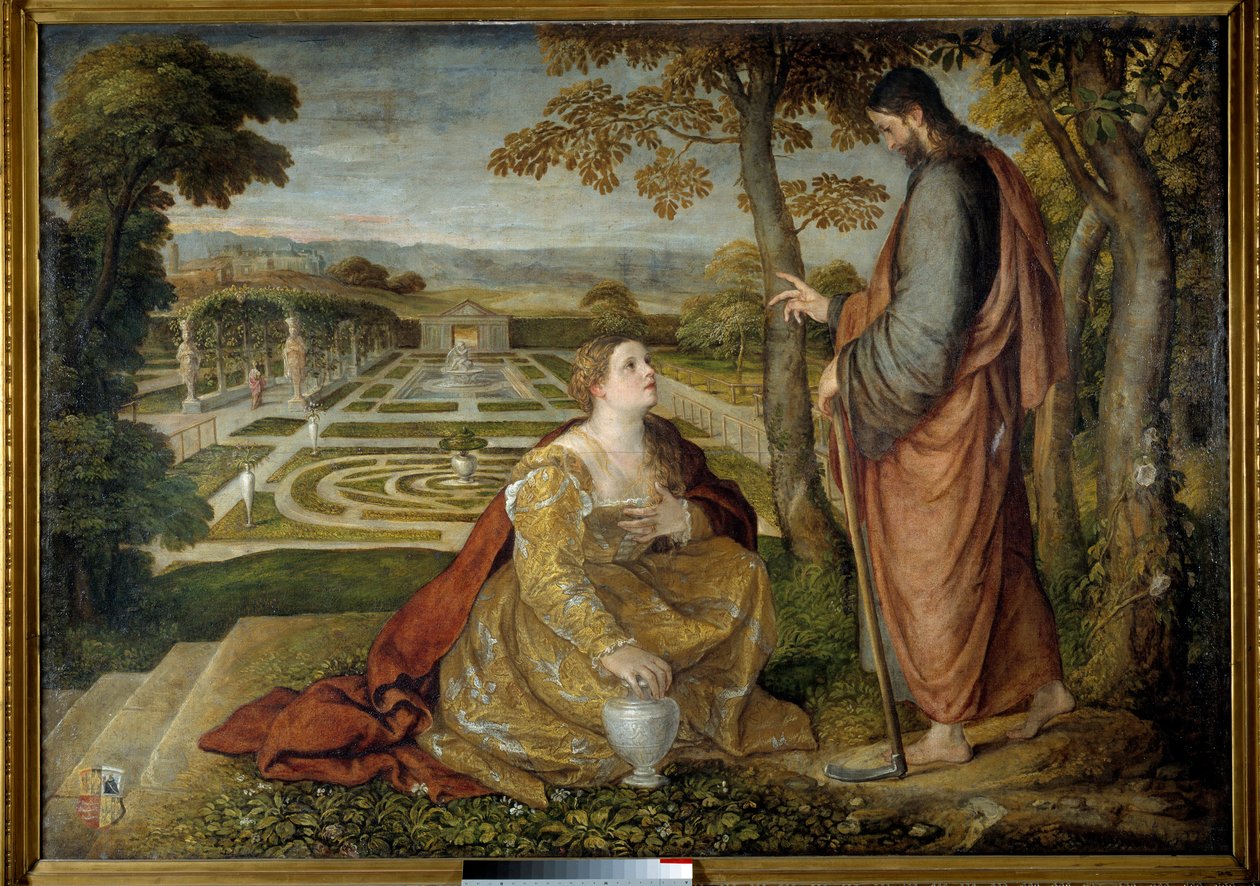 Noli Me Tangere Kristus og Maria Magdalena. Maleri av Lambert Sustris (1515-1568) av Lambert Sustris