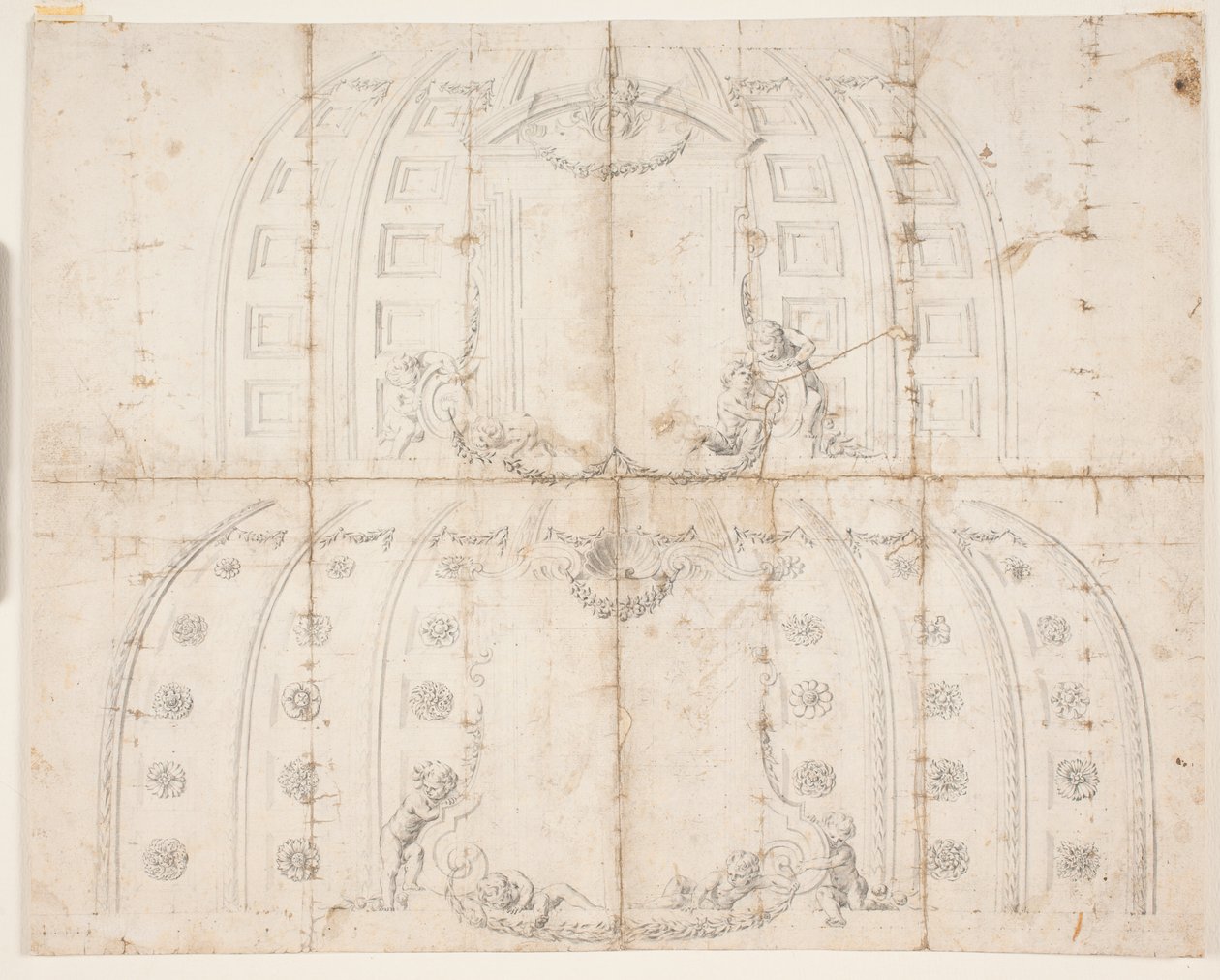 Frederiksborg slott, publikumssal. To forskjellige utkast til takdekorasjon for kuppelen av Lambert van Haven
