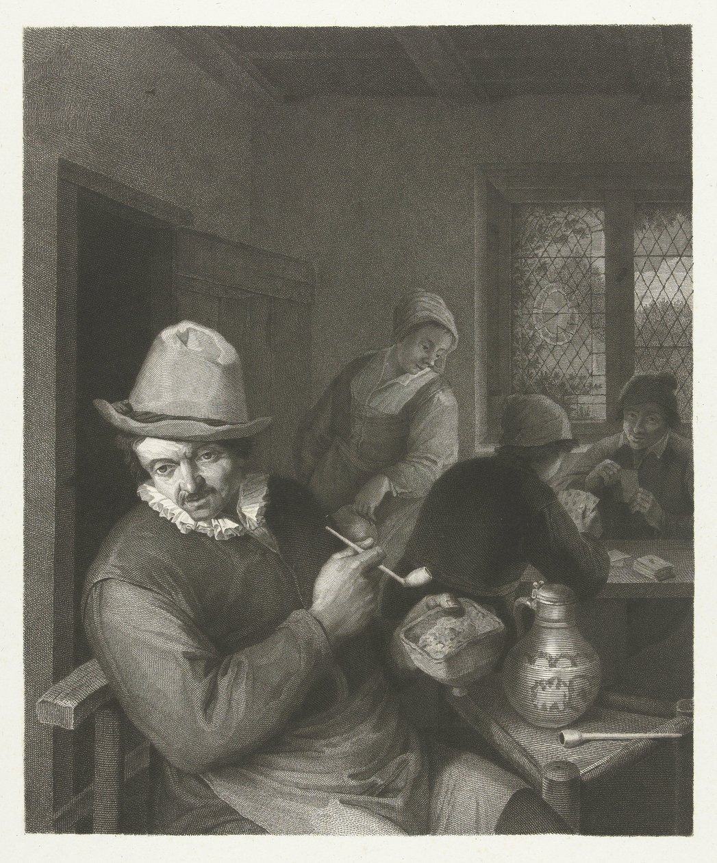 Pubscene med mann som stopper en pipe av Lambertus Antonius Claessens