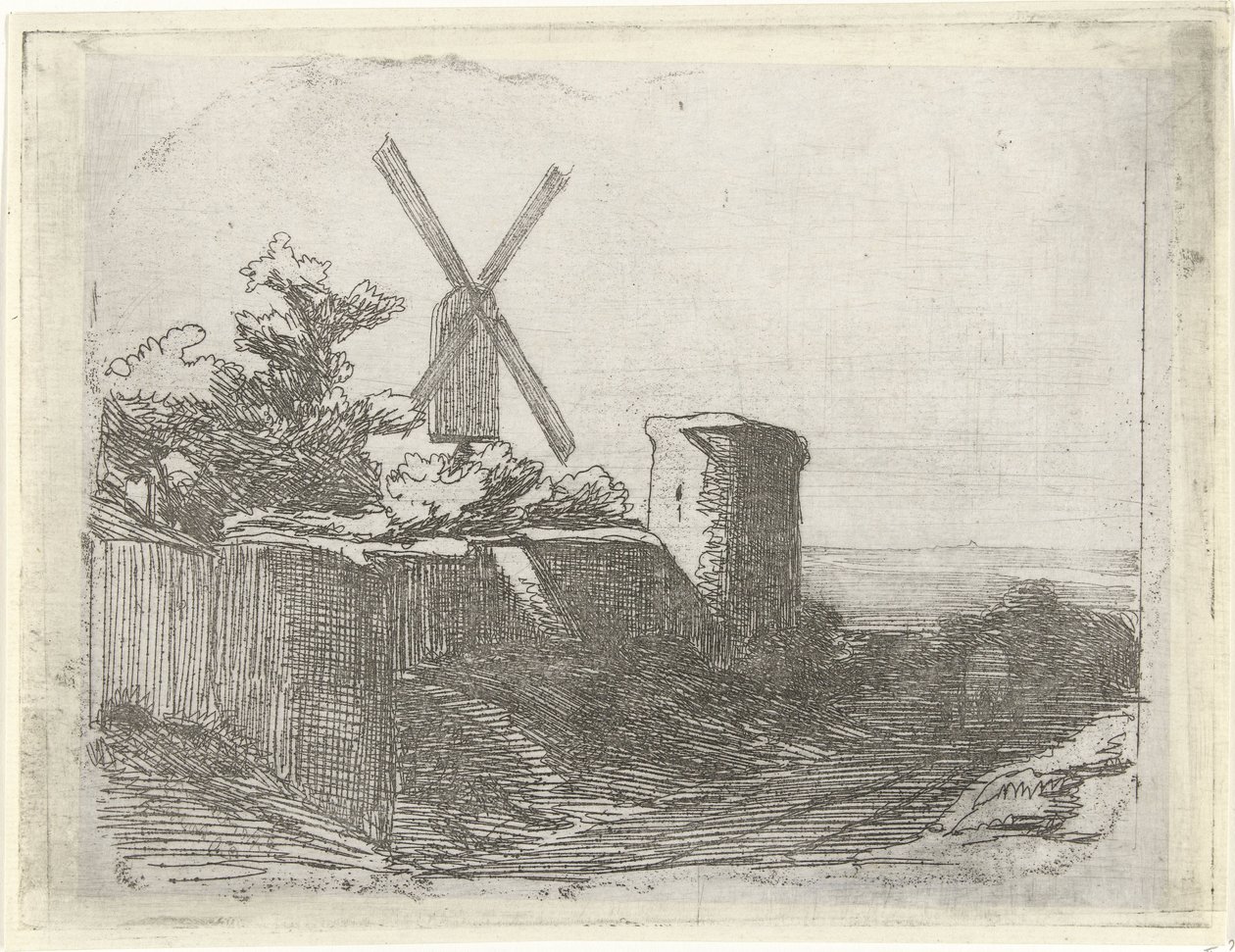 Ruin med mølle av Lambertus  Hardenberg
