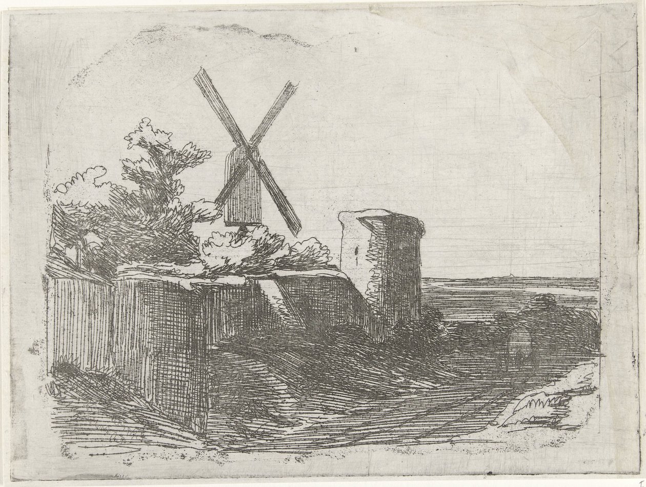 Ruin med mølle av Lambertus  Hardenberg