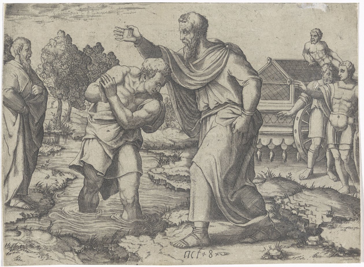Dåp av den etiopiske evnukken av Filip Scener fra Apostlenes gjerninger (serietittel) av Lambertus Suavius (attributed to)