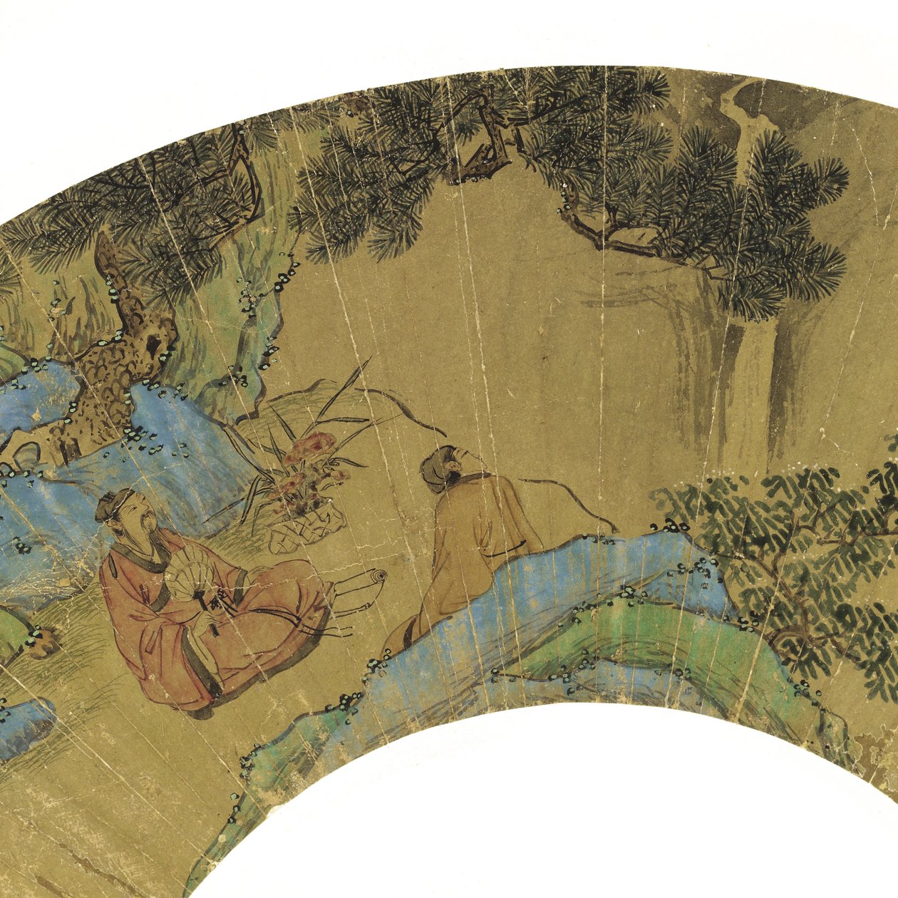 Two Scholars in a Mountainous Landscape, 1656 (blekk og farger på gullpapir) av Lan Ying