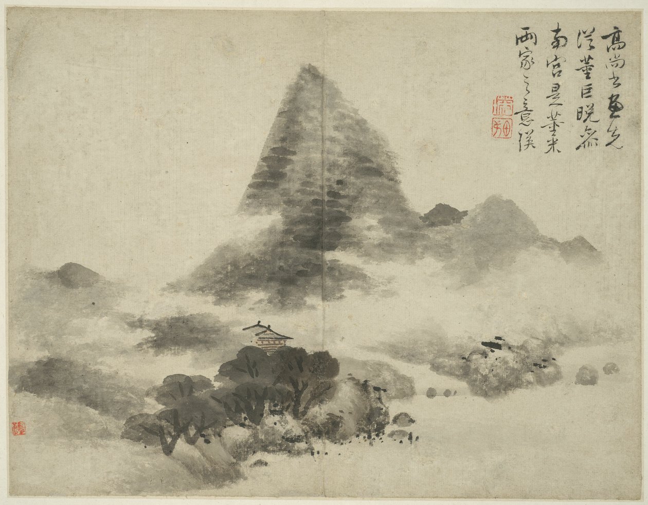 Landskap i stil med eldgamle mestere: etter Gao Shangshu, etter Dong Yuan (aktiv 937-975) og Ju Ran, og senere i stil med Mi Fu (1051_-1107) av Lan Ying