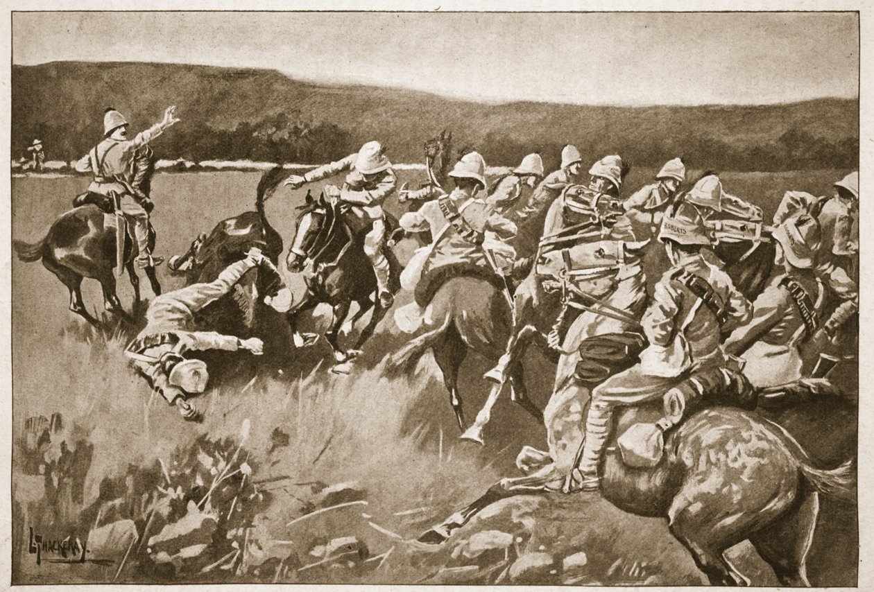 The Ambuscade at Koorn Spruit, illustrasjon fra 'Battles of the Nineteenth Century, Vol. VI: The Boer War of 1899-1900' av Archibald Forbes, GA Henty og major Arthur Griffiths av Lance Thackeray