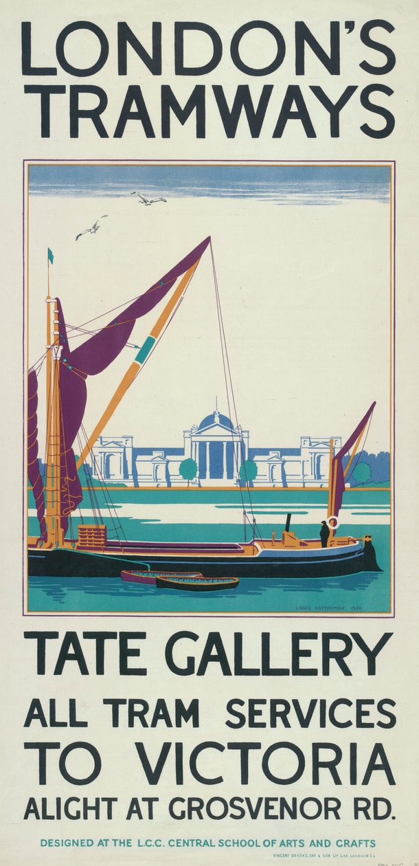 'Tate Gallery', London County Council LCC Tramways-plakat, 1925 av Lance Cattermole