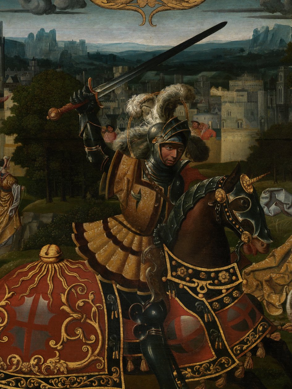 Detalj av legenden om St. George (olje på panel) av Lancelot (school of) Blondeel