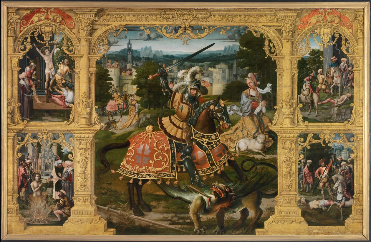 Legend of St. George (olje på panel) av Lancelot (school of) Blondeel