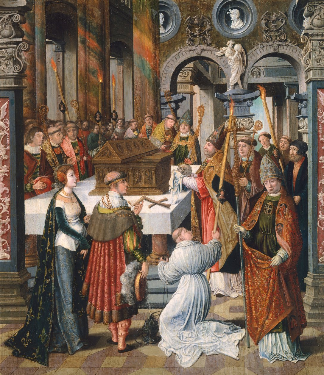 Messen, detalj fra Legend of St Bertin, av Lancelot Blondeel (1488-1581), panel av Lancelot Blondeel