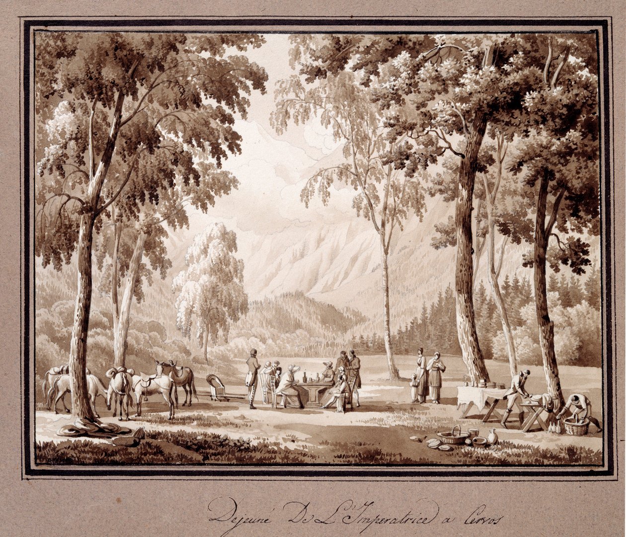 Frokost til imponen Josephine de Beauharnais i Cervos i 1810. Tegning av Theodore Turpin De Crisse (1782-1859) av Lancelot Théodore Turpin de Crissé de Crissé